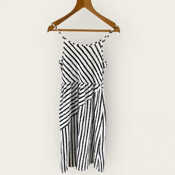 River Island Striped Slip Dress Size 10 Fit 8 White Black Strappy Midi - Picture 2 of 11